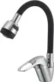 Смеситель для кухни D-lin D150628-1T с гибким изливом, с поворотным изливом, хром, черный, глянцевый, однорычажный, латунный, с керамическим картриджем