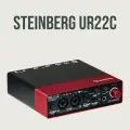 Внешняя звуковая карта Steinberg UR22C с USB, аудиоинтерфейс для компьютерной записи, потоковой передачи, подкастинга, красный/черный