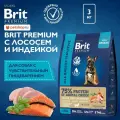 Brit Сухой корм с лососем и индейкой для взрослых собак всех пород с чувствительным пищеварением, 3 кг.
