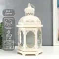 Металлический подсвечник-фонарь на 1 свечу «Цветущие вензеля», стекло, d=10 см, белый, 13.5×15×29 см
