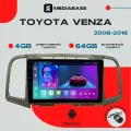 Магнитола Android 13 Toyota Venza 2008-2016, 4/64GB, DSP, 4G модем, Тойота Венза / Мультимедиа + переходная рамка