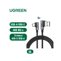 Кабель UGREEN US176 USB-A 2.0 угловой (90) to Type C угловой (90) 3A в оплетке 3 м, цвет черный (70875)