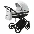 Коляска универсальная Adamex RIMINI LUX 3 в 1, RI-29 - бело-черная рогожка, черная кожа, белая вставка