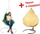 Подвесное кресло Bigarden Wind White, ротанговое, с подушкой, белое/зеленое
