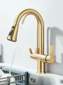 Смеситель Ououfaucet, для кухни, гибкий, с фильтром, матовый золотой