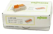 Соединительная клемма с рычажком WAGO 221-415 5-ти проводная, 0,14-4 кв. мм, 450В, 32А, без пасты, 25 шт. 2662