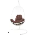 Подвесное кресло с ротангом Овал M-Group белое с коричневой подушкой 830*700*1190