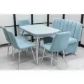 Обеденная группа Альт-5 Кватро, стол серый матовое стекло, 110(140)х70 см, обивка дивана антивандальная, моющаяся, антикоготь, цвет ментол.