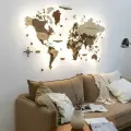 Карта мира из дерева настенная с подсветкой 160x100 см