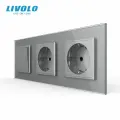 Двухклавишный механический выключатель Livolo с розетками на 3 поста (1-0-0)