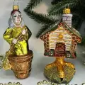 Irena-Co Набор елочных игрушек, стекло Баба Яга - 14,5х6,5х6, Избушка - 13х7,5х7