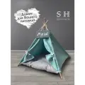 Домик для животных. Вигвам-палатка для кошек и собак с лежанкой мягкий бирюзовый