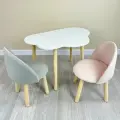 Стол детский Облако белый + 2 мягких Стула серый и розовый от DimDomKids, ножки из дерева