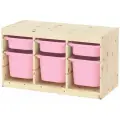Стеллаж труфаст горизонтальный тройной 93х44х52 см с розовыми (6 шт) контейнерами