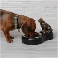 Металлическая миска Bogacho Лакшери Буль на деревянной подставке с мраморной фигуркой для кошек и собак