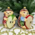 Irena-Co Набор елочных игрушек, стекло Ежик девочка - 10,5х8х9, Ежик мальчик - 10х9х8
