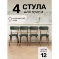 Стулья для кухни SAYMAN 4 шт, деревянные со спинкой, Темно-зеленый велюр