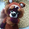 Мягкая вязаная плюшевая игрушка красная панда, коричневый, 28 см, вязаный, ручная работа
