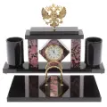 Письменный набор с часами Герб РФ из родонита 129566