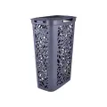 Корзина для белья Полимербыт 494, Leaves, пластик, с крышкой, 40 литров (серая)