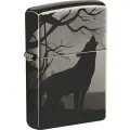 Оригинальная бензиновая зажигалка ZIPPO Wolves Design с покрытием Black Ice®, латунь/сталь, чёрная, глянцевая, 38x13x57 мм