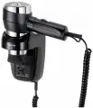 Фен настенный Valera Hospitality Action Super Plus 1600 Shaver (542.06/044.05 black/chrome), мощность 1600 Вт, безопасная кнопка включения/выключения, розетка для бритвы, настенный держатель, холодный воздух, концентратор, спиральный сетевой кабель