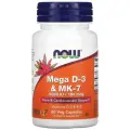 Капсулы NOW Mega D-3 + K-2 & MK-7 5000 IU/180 мкг, 50 г, 60 шт.