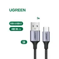 Кабель UGREEN US288 USB-A to Type C 3A в оплетке 3 м, цвет черный (60408)