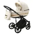 Коляска универсальная Adamex RIMINI LUX 3 в 1, RI-17 - светло-бежевая, светло-бежевая кожа, золотая вставка