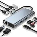 Док-станция KS-is 11в1, картридер, USB-C, HDMI, VGA, Ethernet, SD, TF