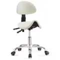 OKIRO / Стул-седло для мастера на колесах со спинкой HY 1037-3 WHT / стул для парикмахера, косметолога