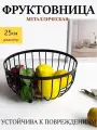 Фруктовница металлическая, с деревянным основанием , черная / Корзина для фруктов металлическая , черная
