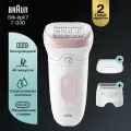 Эпилятор аккумуляторный женский Braun Silk-epil 7 SE 7-030 2 скорости 40 пинцетов технология SoftLift массажные ролики водонепроницаемый 2 насадки чехол белый розовый.