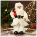 Дед Мороз В меховом белом костюмчике, с мешком двигается, 20х40 см