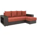 Угловой Диван Дубай М Вельвет Оранжевый/Экокожа Коричневый правый, Бельевой ящик, 258х160х80 см