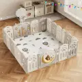 Манеж детский UNIX Kids DeLuxe Grey 180 x 200 см пластиковый, с баскетбольной стойкой и ковриком