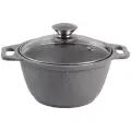 Кастрюля Kukmara 1 л, покрытие Мрамор светлый, литой алюминий, со стеклянной крышкой 16см, кмс12а