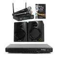 Караоке с акустикой и микрофонами SkyDisco Karaoke Home Set Music Pro 2: приставка с баллами, микрофоны, колонки 2.0, диск 2000 песен