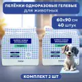 ELITEPAD Пелёнки одноразовые, гелевые Original, 60х90см, 40 шт/уп КОМПЛЕКТх2шт