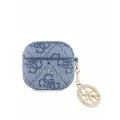 Guess для Airpods 4 чехол PU leather 4G with Classic metal logo and Diamond charm Blue