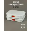 Лоток эмалированный 2,5л с рисунком для холодца, емкость для заливного Сочная клубника, 2 штуки