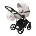 Коляска универсальная Adamex Bibione LUX 3 в 1, BI-TSB12 - бело-золотистая рогожка, бежево-золотистая кожа