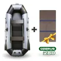 Лодка надувная для рыбалки ПВХ Муссон S-280 + слань (жесткий пол), двухместная гребная, крепления для транца под мотор, серо-черная