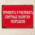 Металлическая табличка на стену Приносить и распивать спиртные напитки разрешено, 20х30 см.