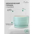 Керамический горшок цветочный ВеЩицы Полоска с подставкой блюдцем / объем 2,43 л, цвет голубой с серебристой полоской