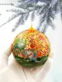 Шар новогодний на елку деревянный Жар птица 8 см. Новогодние украшения и декор для дома. Подарок на Новый год и Рождество Орнамент