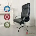 Офисное кресло руководителя компьютерное Венген, кожаное, хром, металл, черное