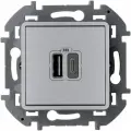 Розетка USB Legrand Inspiria, с разъемами Type-A и Type-C, серебристая