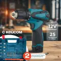 Дрель-шуруповерт аккумуляторный в кейсе с насадками, 2 аккумулятора 12V , дрель аккумуляторная, аккумуляторный инструмент для строительства