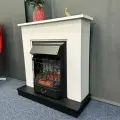 Электрокамин Флора бело черный с очагом Eugene, звук потрескивания дров, обогрев, имитация пламени